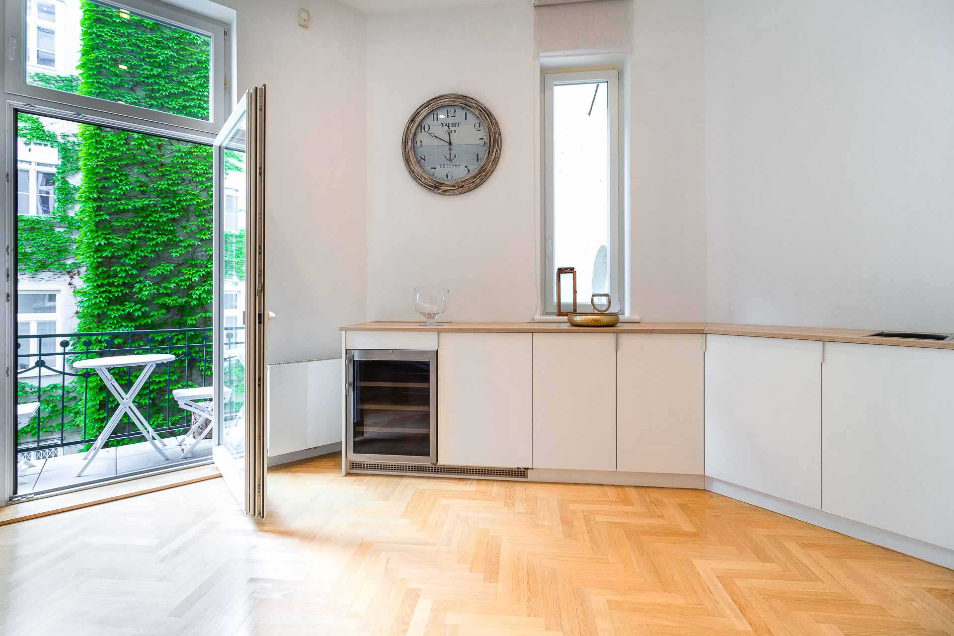 Designer kitchen with green balcony