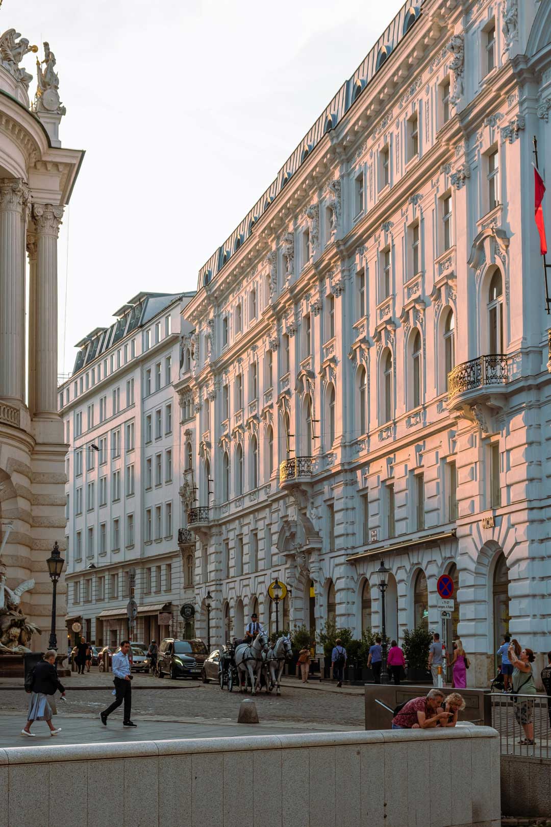View of historic buildings in Vienna with beautiful sunrays