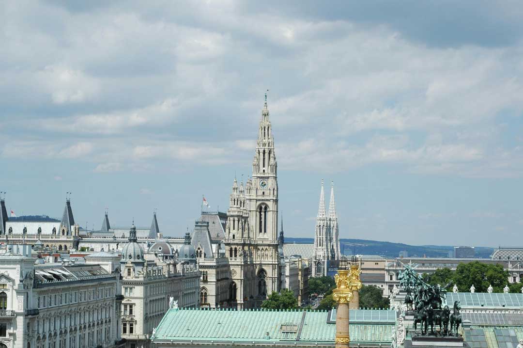 Sky view of Viennas city hall with beautiful blue sky