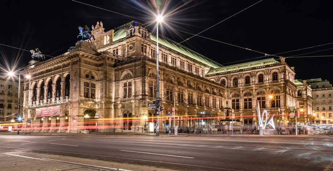 Opera house Vienna at night; front view
